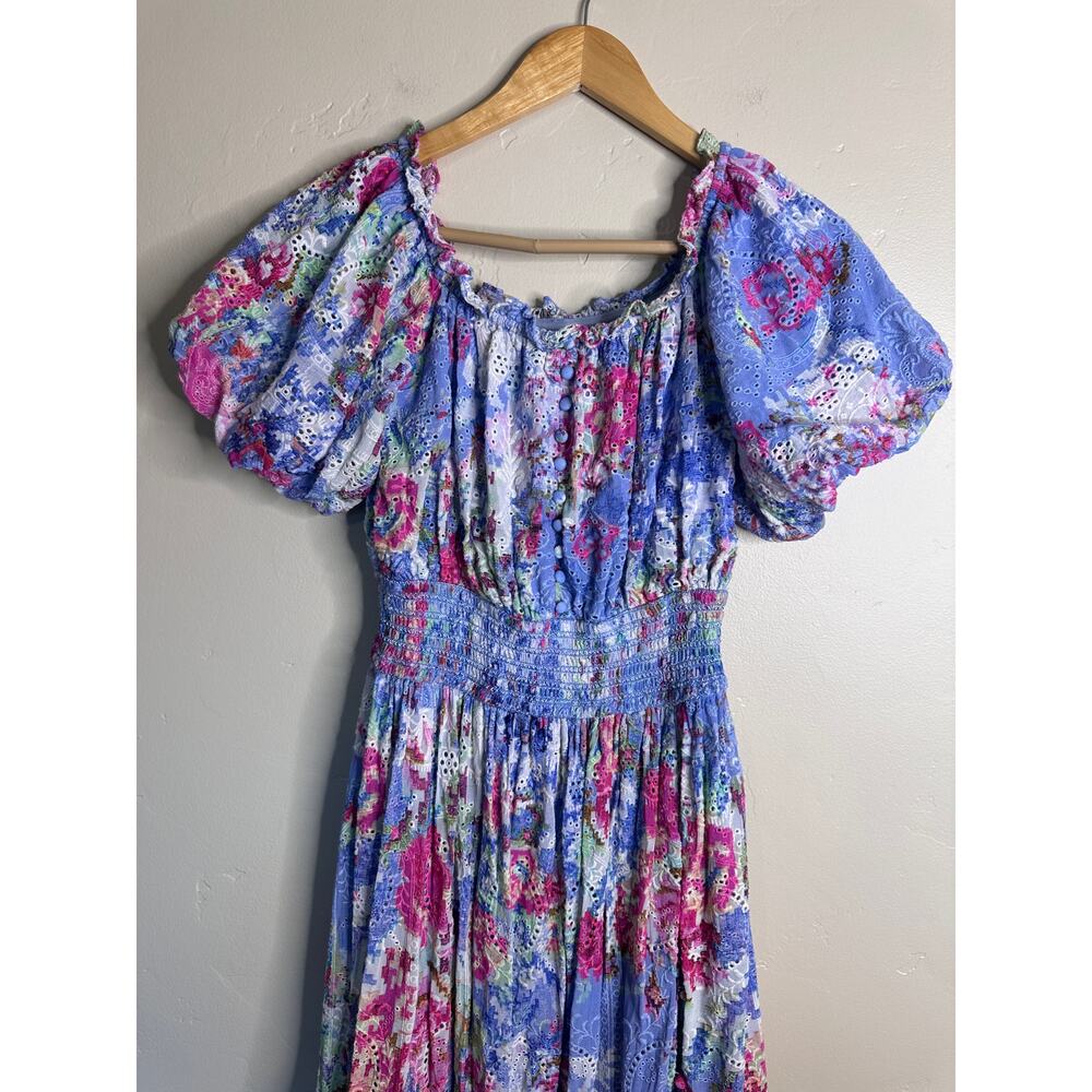 Hemant & Nandita Floral & Eyelet Off-The-Shoulder Maxi Dress SMALL - Picture 4 of 11
